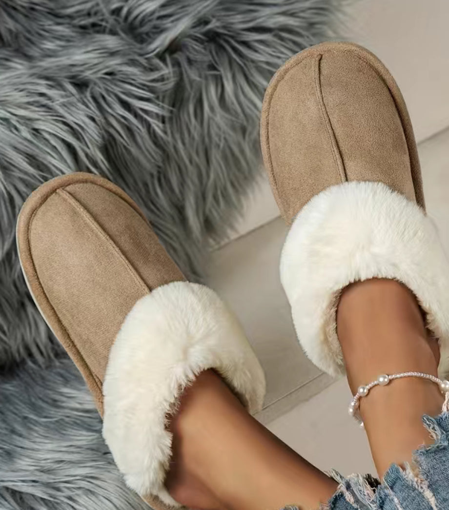 Khaki Furry Slippers
