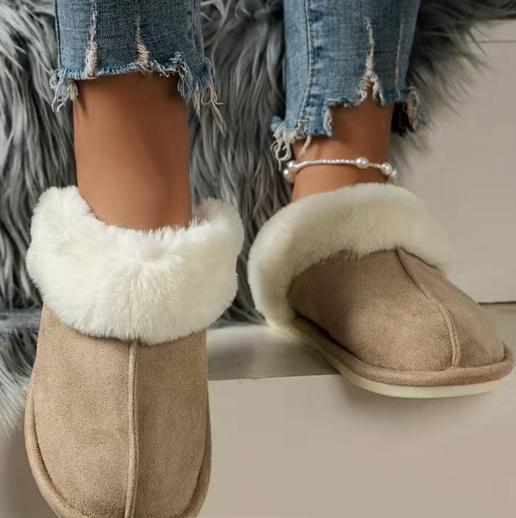 Khaki Furry Slippers