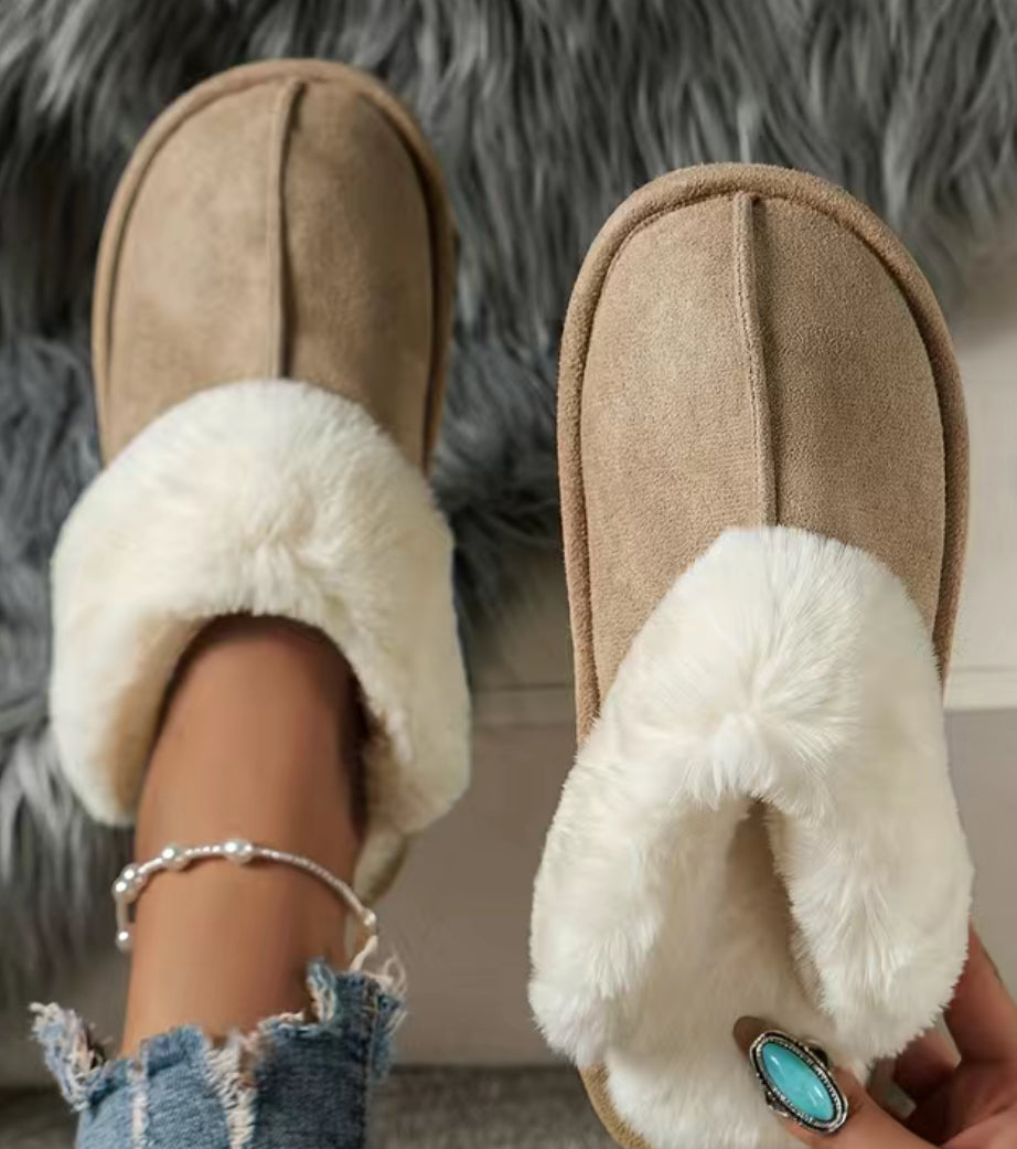 Khaki Furry Slippers