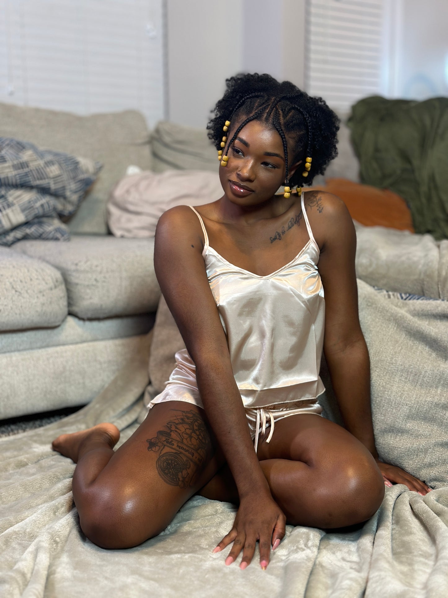 Champagne Satin Robe Lounge Set