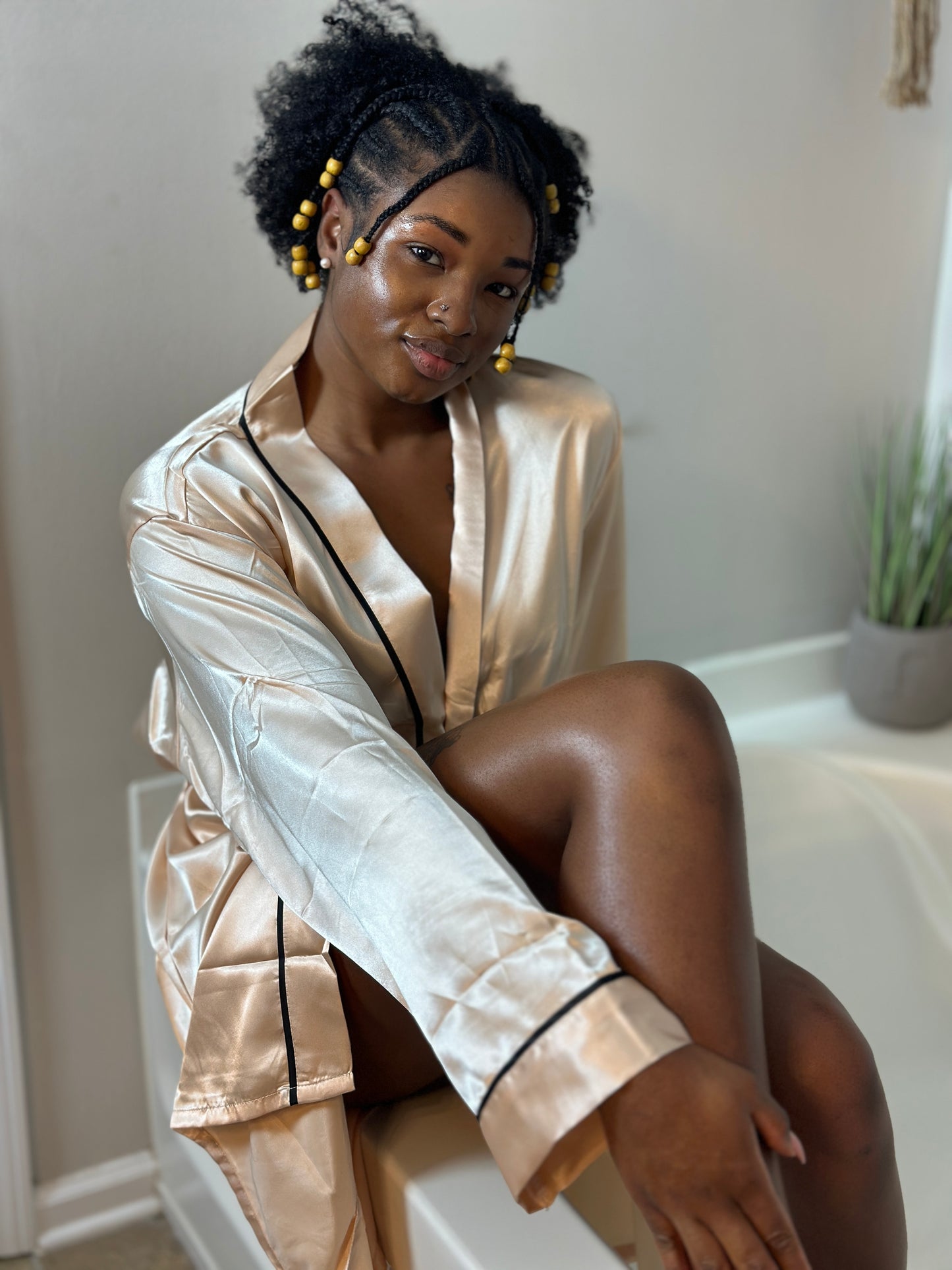 Champagne Satin Robe Lounge Set