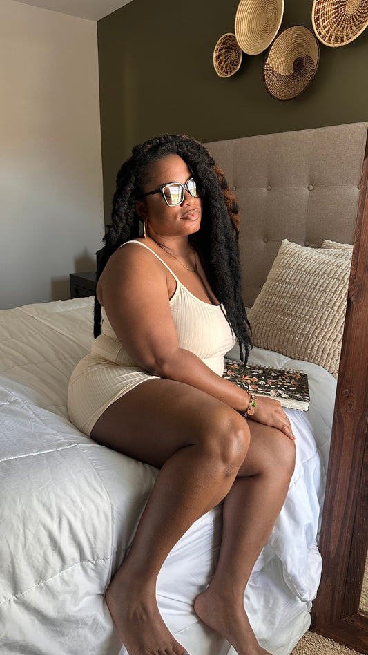 Cream Ribbed Lounge Set