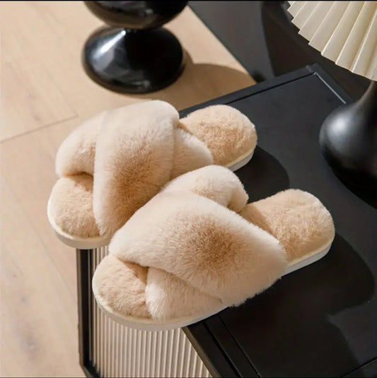 Cream Fur Slippers